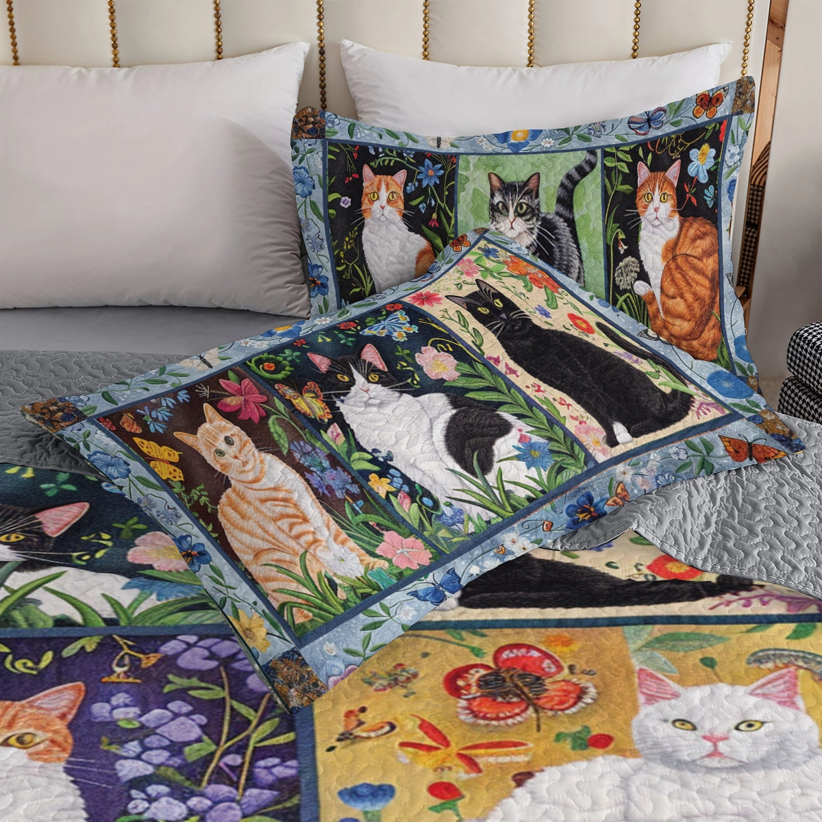 Shineful All Season Quilt 3-teiliges Set Cat Floral Felines