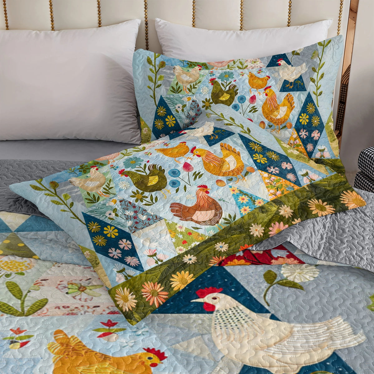 Shineful All Season Quilt 3-teiliges Set Country Garden Chicken