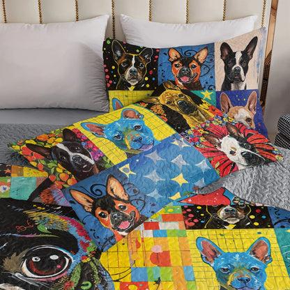 Shineful All Season Quilt 3-Piece Set Boston Terriers Patchwork