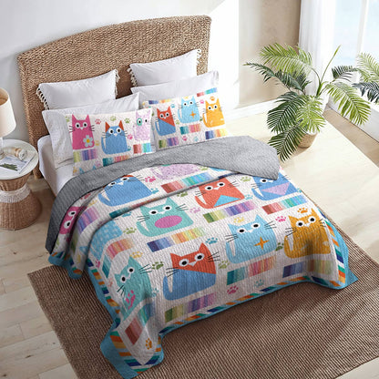 Shineful All Season Quilt 3-Piece Set Colorful Kitten