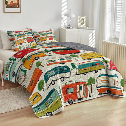 Shineful All Season Quilt 3-Piece Set - Retro Camping Car