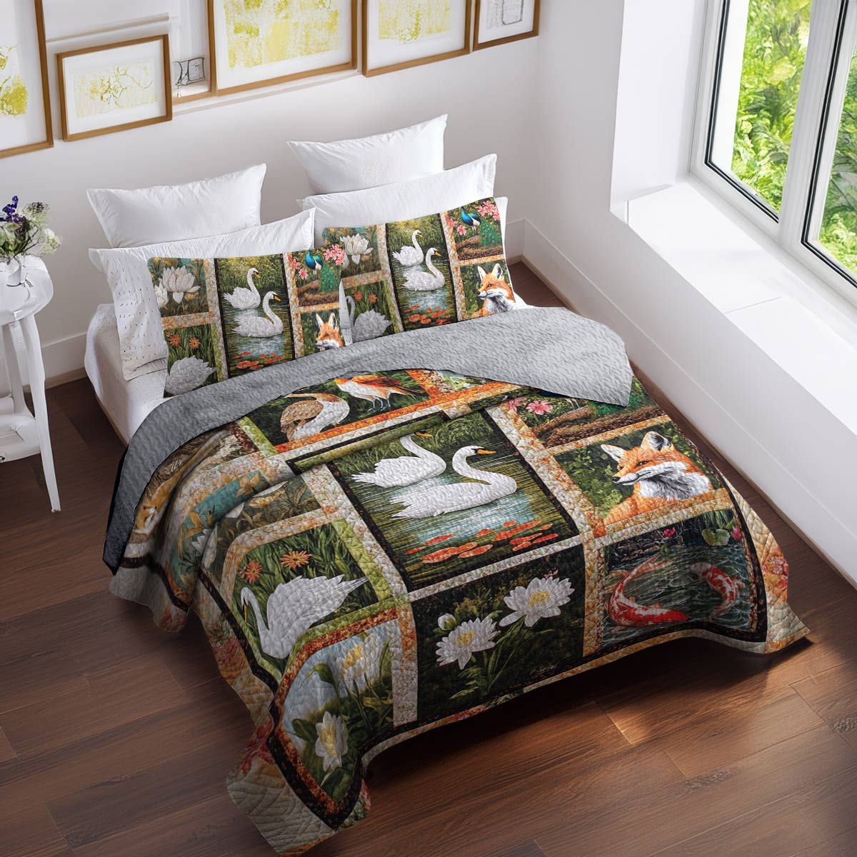 Shineful All Season Quilt 3-Piece Set Swan Serenity