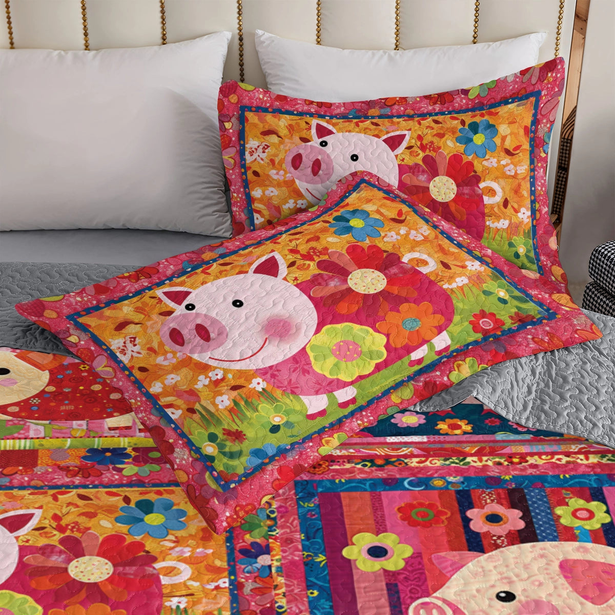 Shineful All Season Quilt 3-Piece Set Cheerful Pig