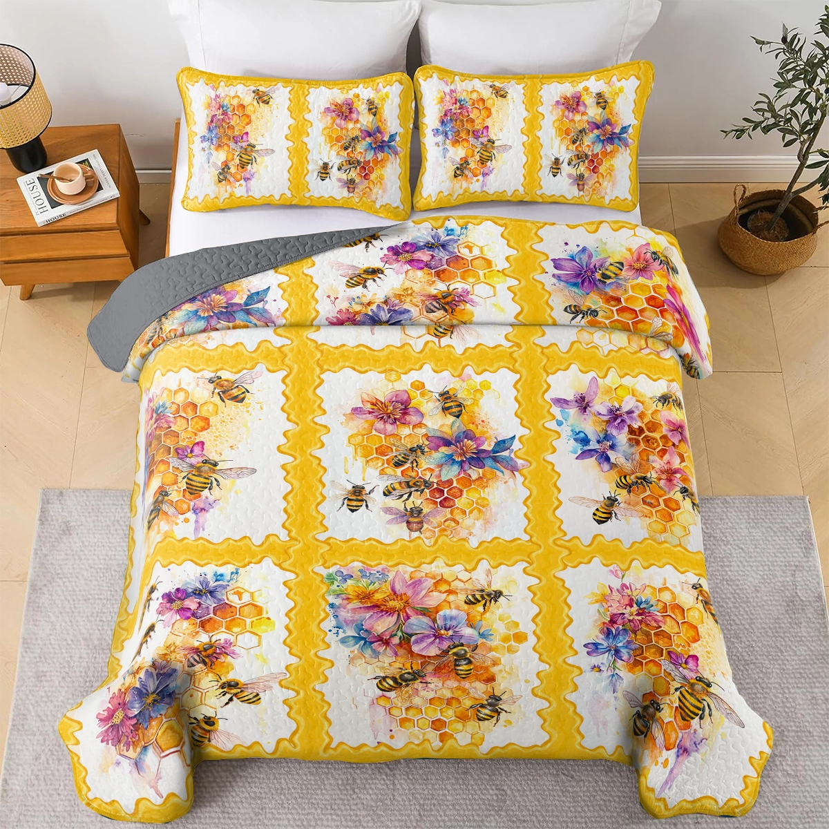 Shineful All Season Quilt 3-Piece Set Honeybee Harmony