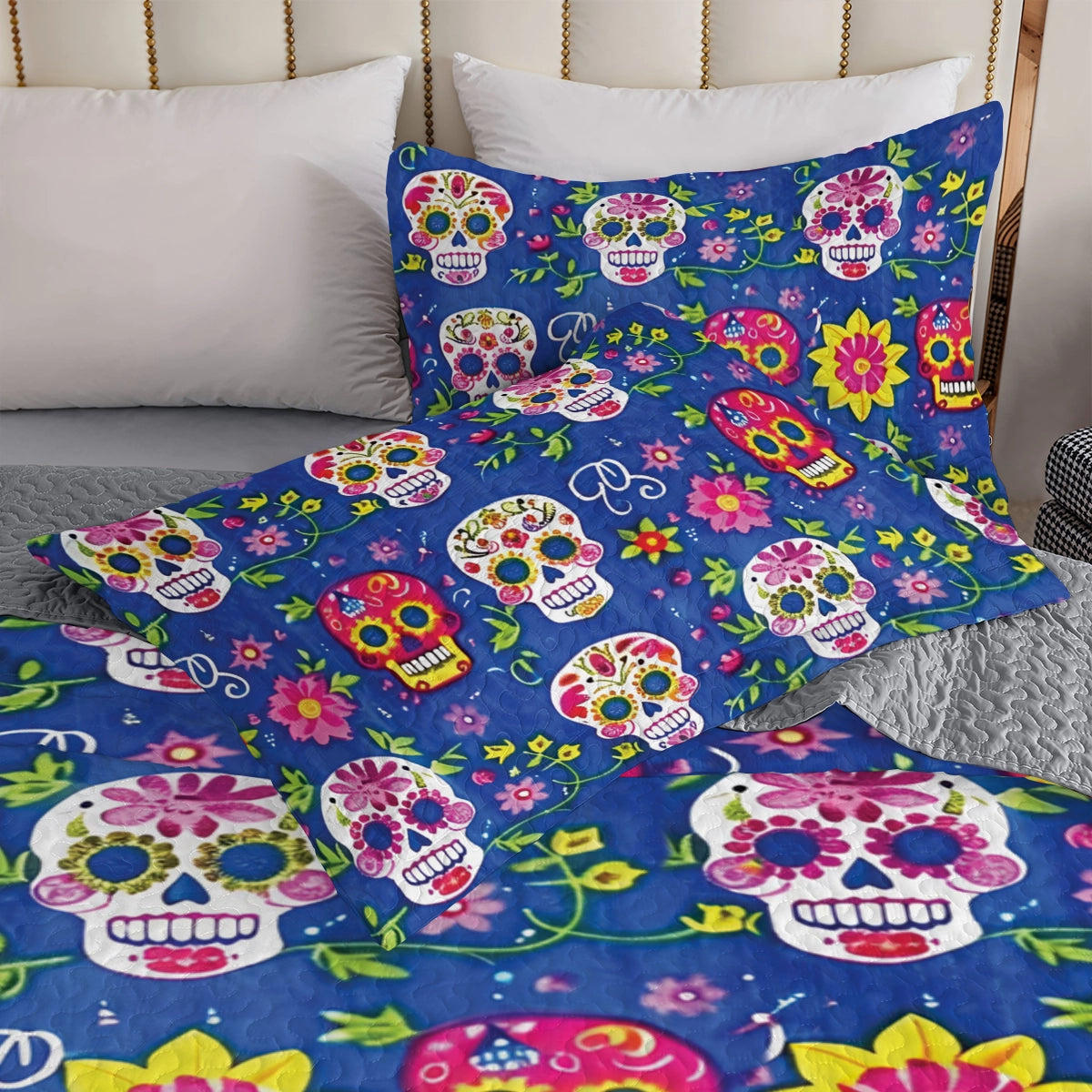 Shineful All Season Quilt 3-Piece Set Festive Sugar Skull