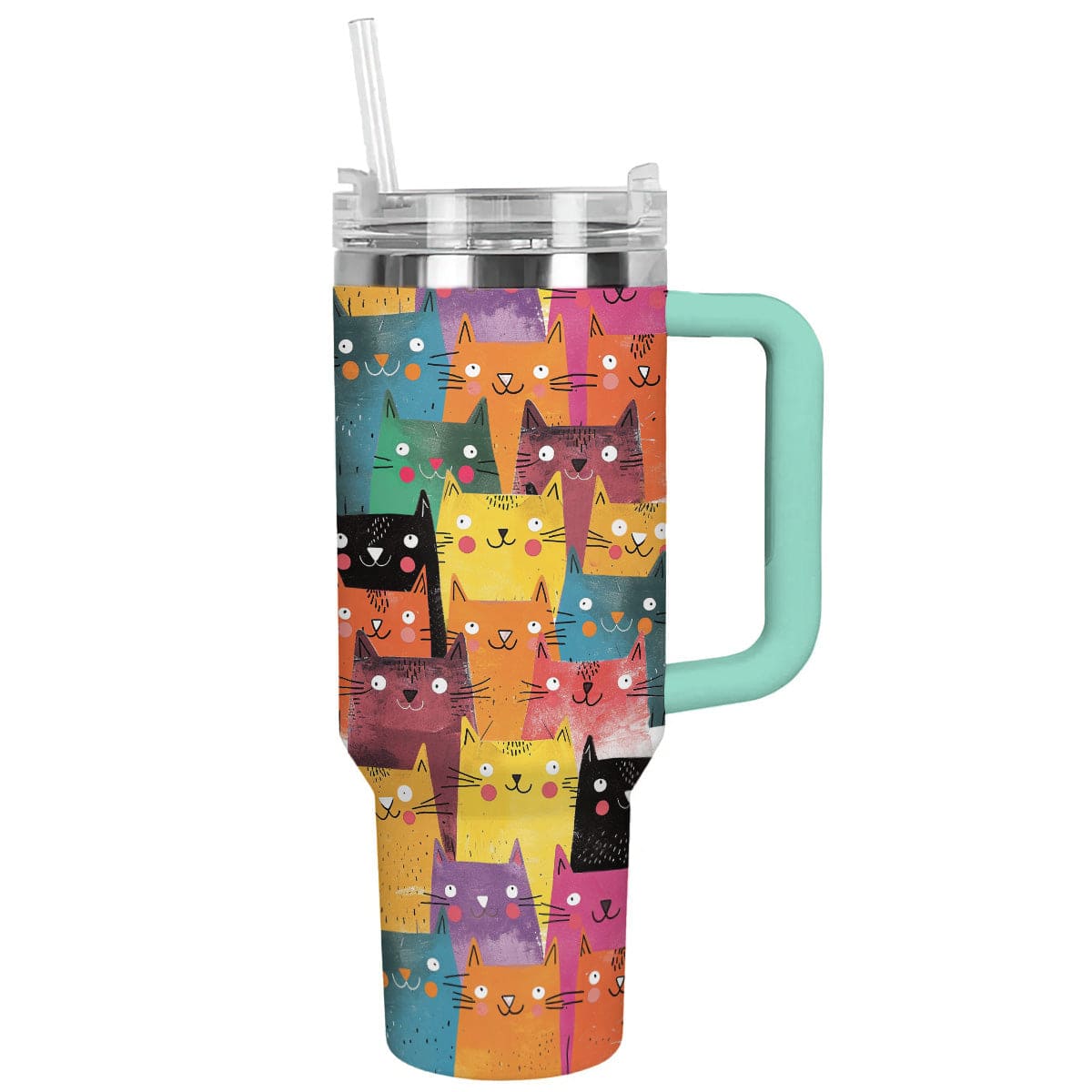 Cat Shineful™ Tumbler Happy Cats Nl09 Turquoise Blue 40Oz