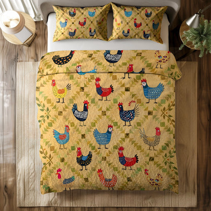 Shineful All Season Quilt 3-Piece Set - Chicken Cluckin' Cozy