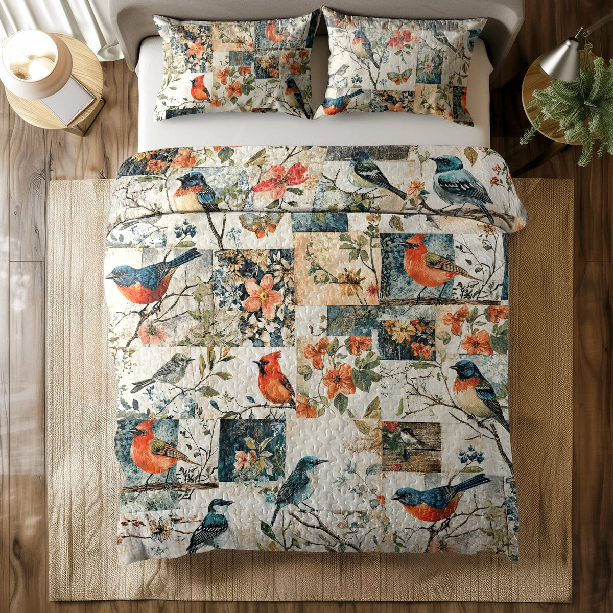 Shineful All Season Quilt 3-Piece Set Vintage Birdsong Bliss