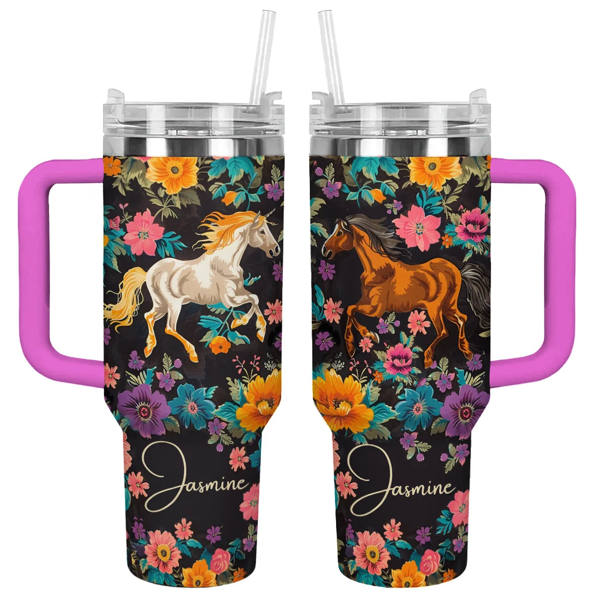 Shiny Tumbler Personalisiert Pferd Floral Reitsport