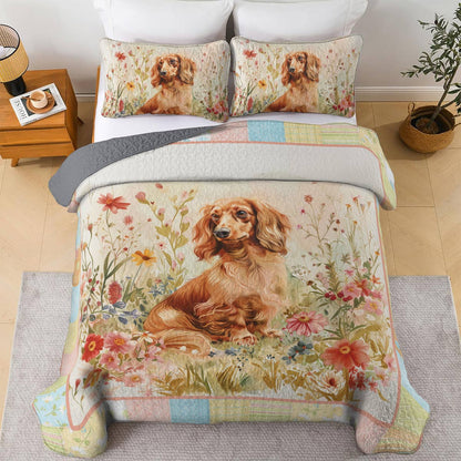 Shineful All Season Quilt 3-Piece Set Dachshund Garden Bliss