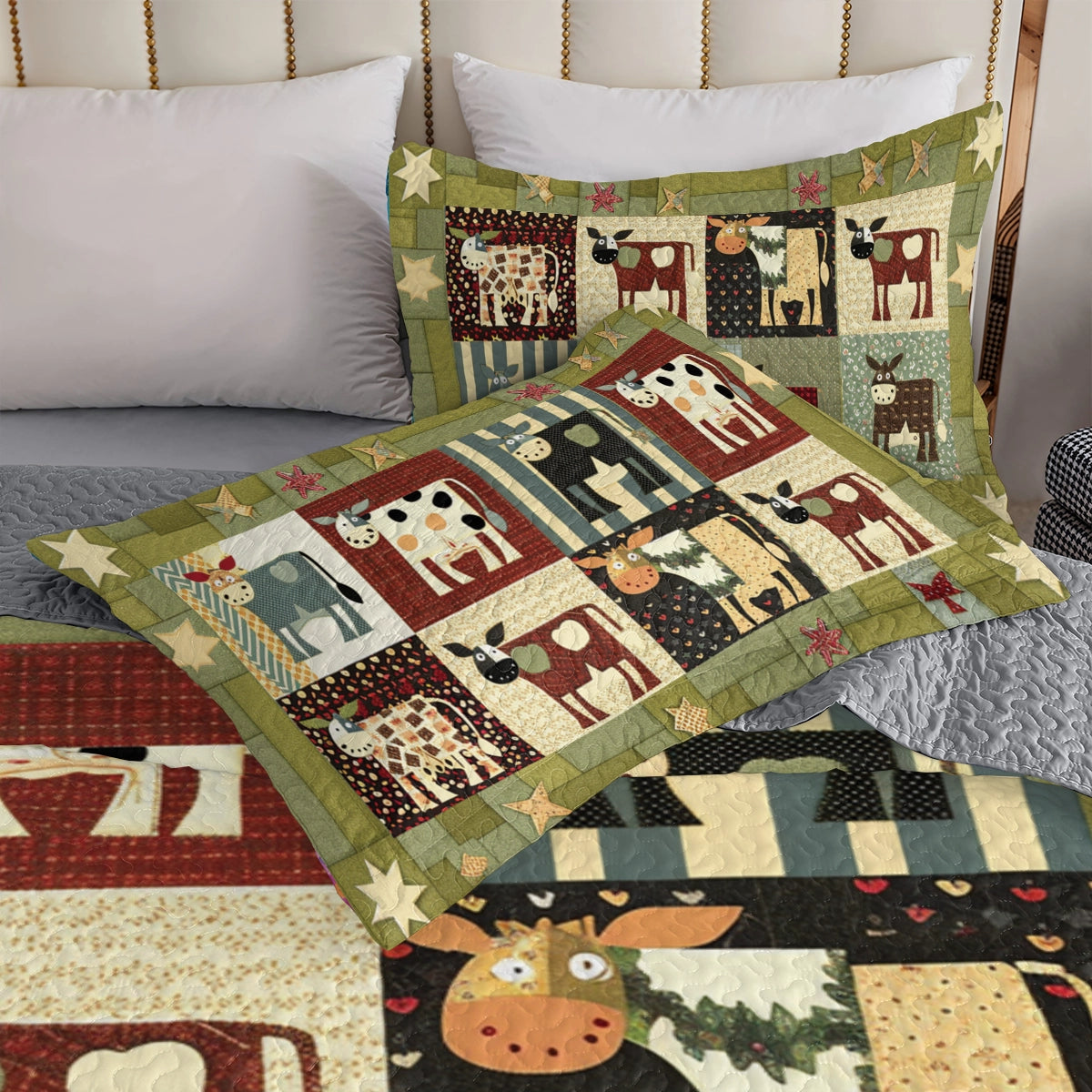 Shineful All Season Quilt 3-Piece Set Cow Farm Friends