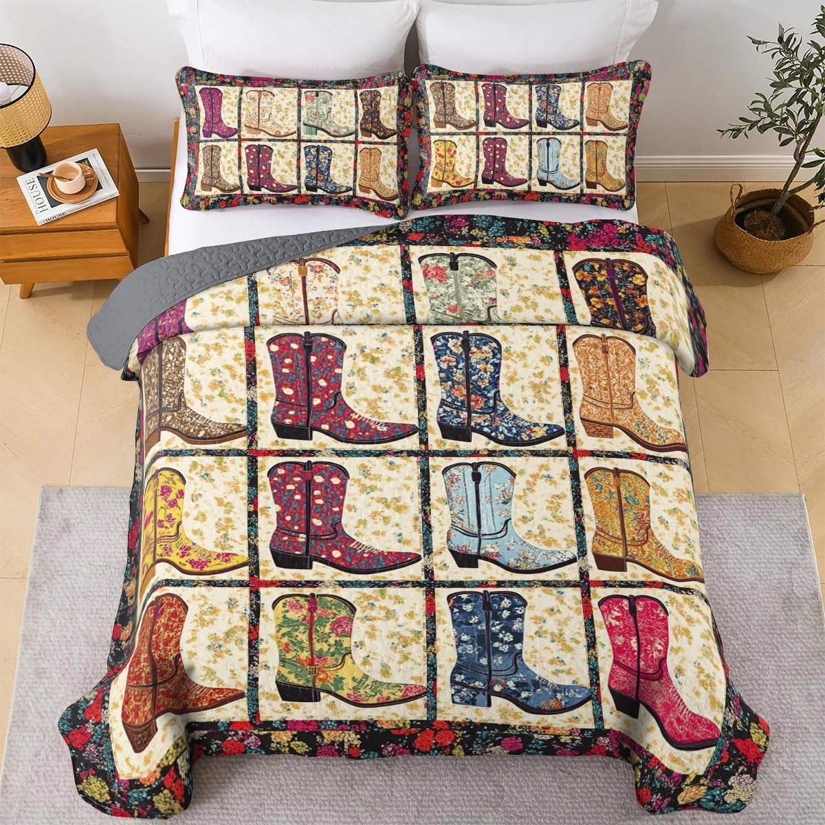 Shineful All Season Quilt 3-Piece Set Floral Cowgirl Dreams