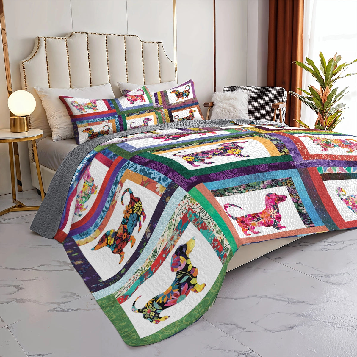 Shineful All Season Quilt 3-Piece Set Colorful Dachshund Delight