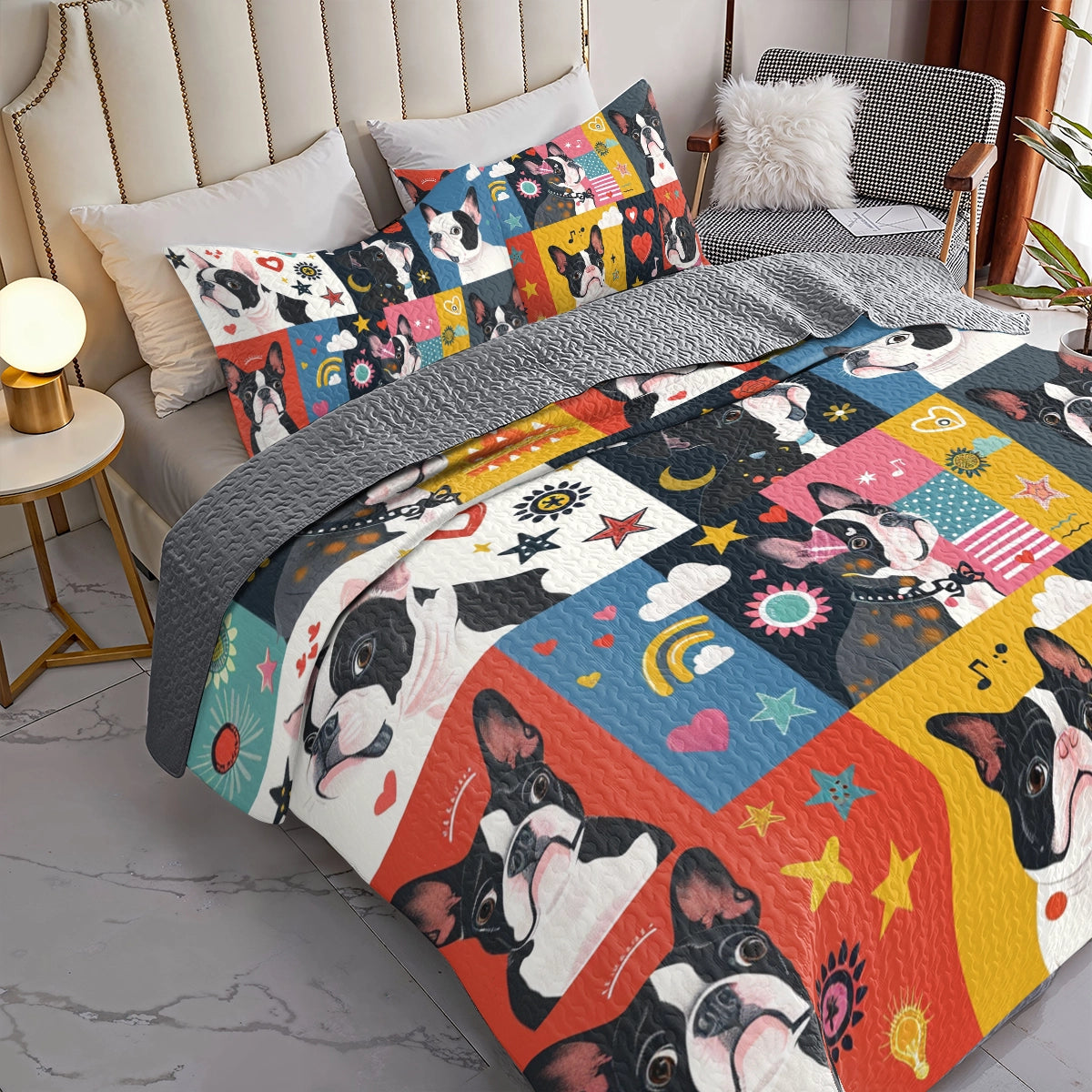 Shineful All Season Quilt 3-Piece Set Boston Terriers Bonanza