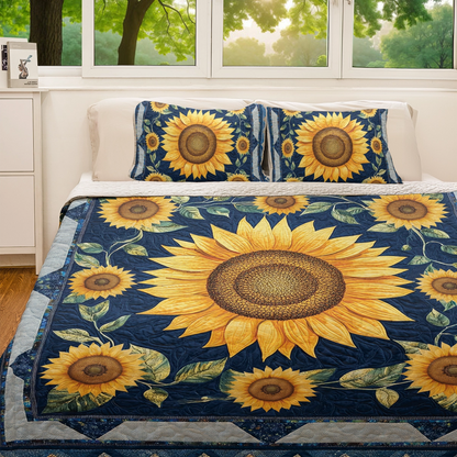 Shineful All Season Flat Print Quilt 3-Piece Set - Sunflower Bloom