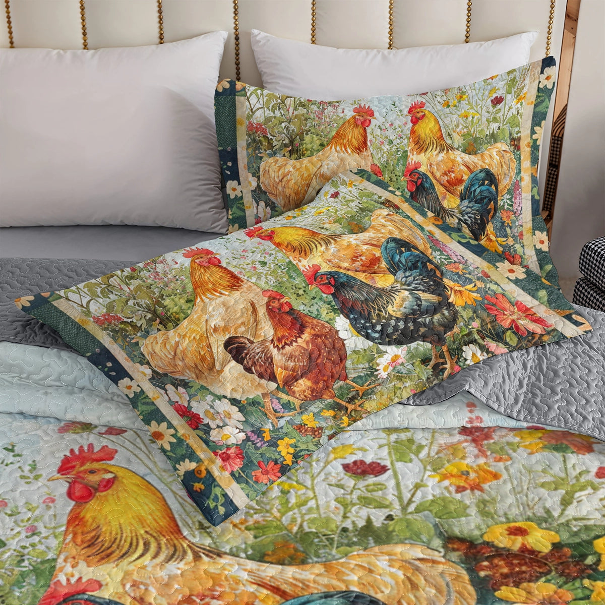 Shineful All Season Quilt 3-teiliges Set Chicken Country Rooster Delight