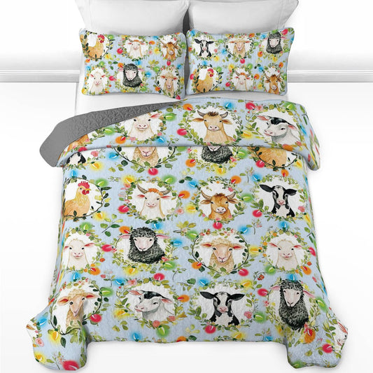 Shineful All Season Quilt 3-Piece Set Farm Animals