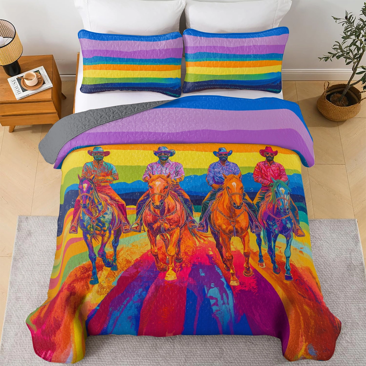 Shineful All Season Quilt 3-Piece Set Neon Rodeo Cowboy