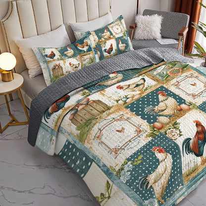 Shineful All Season Quilt 3-Piece Set Vintage Haven Chicken