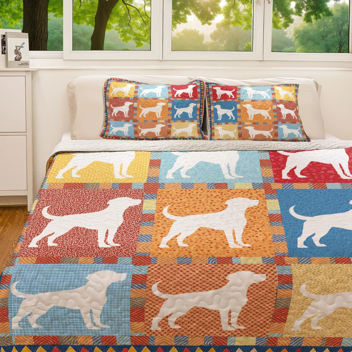 Shineful All Season Quilt 3-Piece Set - Colorful Labrador Patchworks