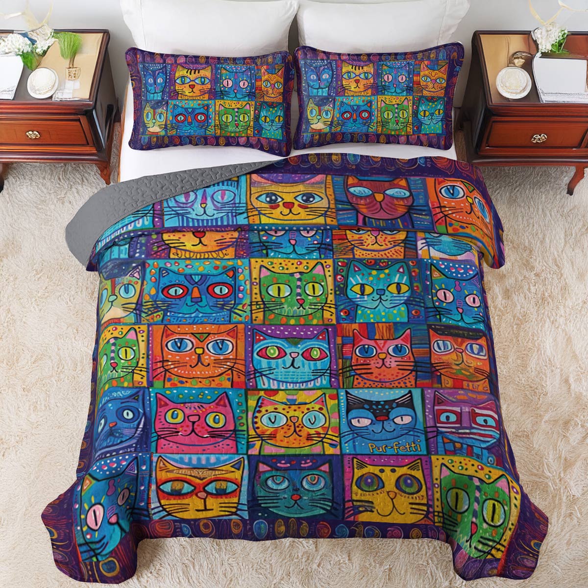 Shineful All Season Quilt 3-Piece Set Funny Cats