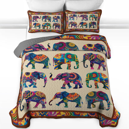 Shineful All Season Quilt 3-Piece Set Colorful Elephant