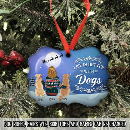 Life Is Better With Dogs Christmas - Personalized Custom Aluminium Ornament