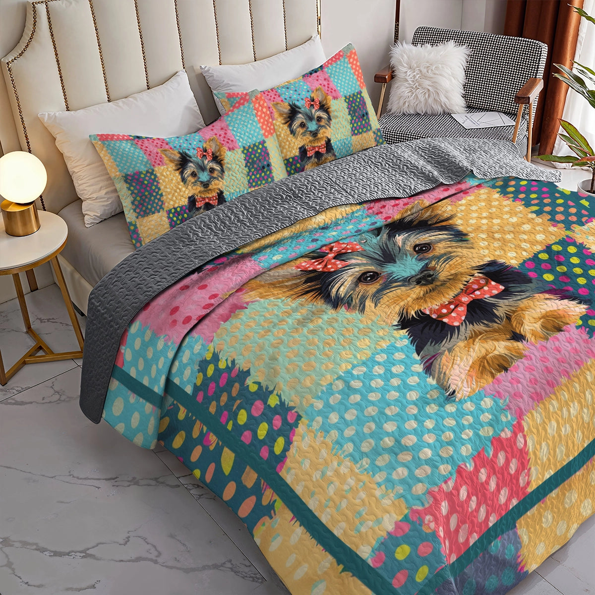 Shineful All Season Quilt 3-teiliges Set mit gepunkteten Yorkies