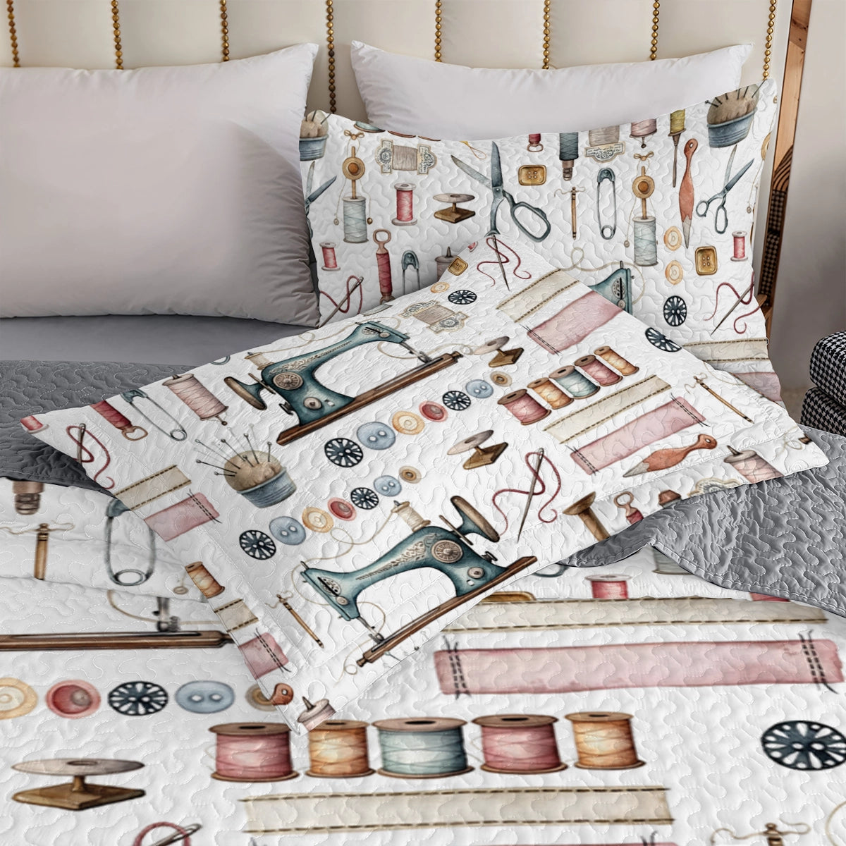 Shineful All Season Quilt 3-teiliges Set Vintage Nähutensilien 