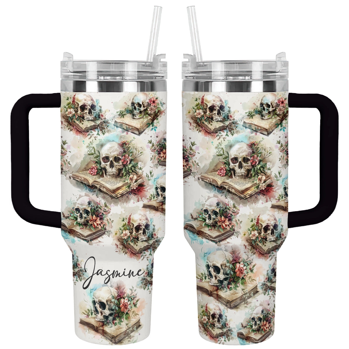 Shineful Tumbler Personalized Roses Skull Reading