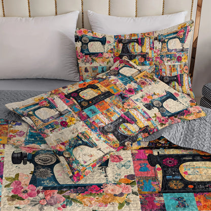 Shineful All Season Quilt 3-Piece Set Floral Vintage Sewing