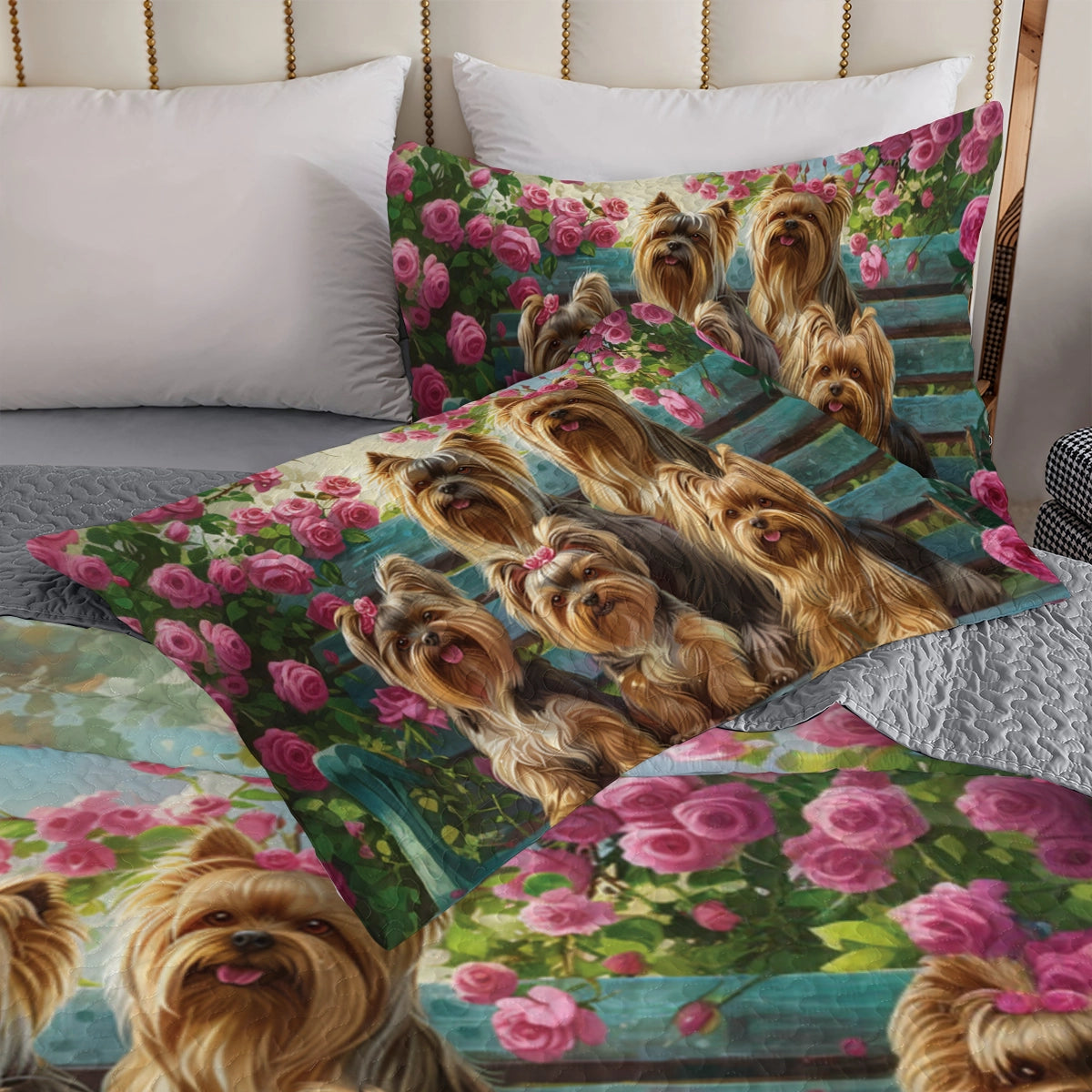 Shineful All Season Quilt 3-Piece Set Lovely Rose Yorkie