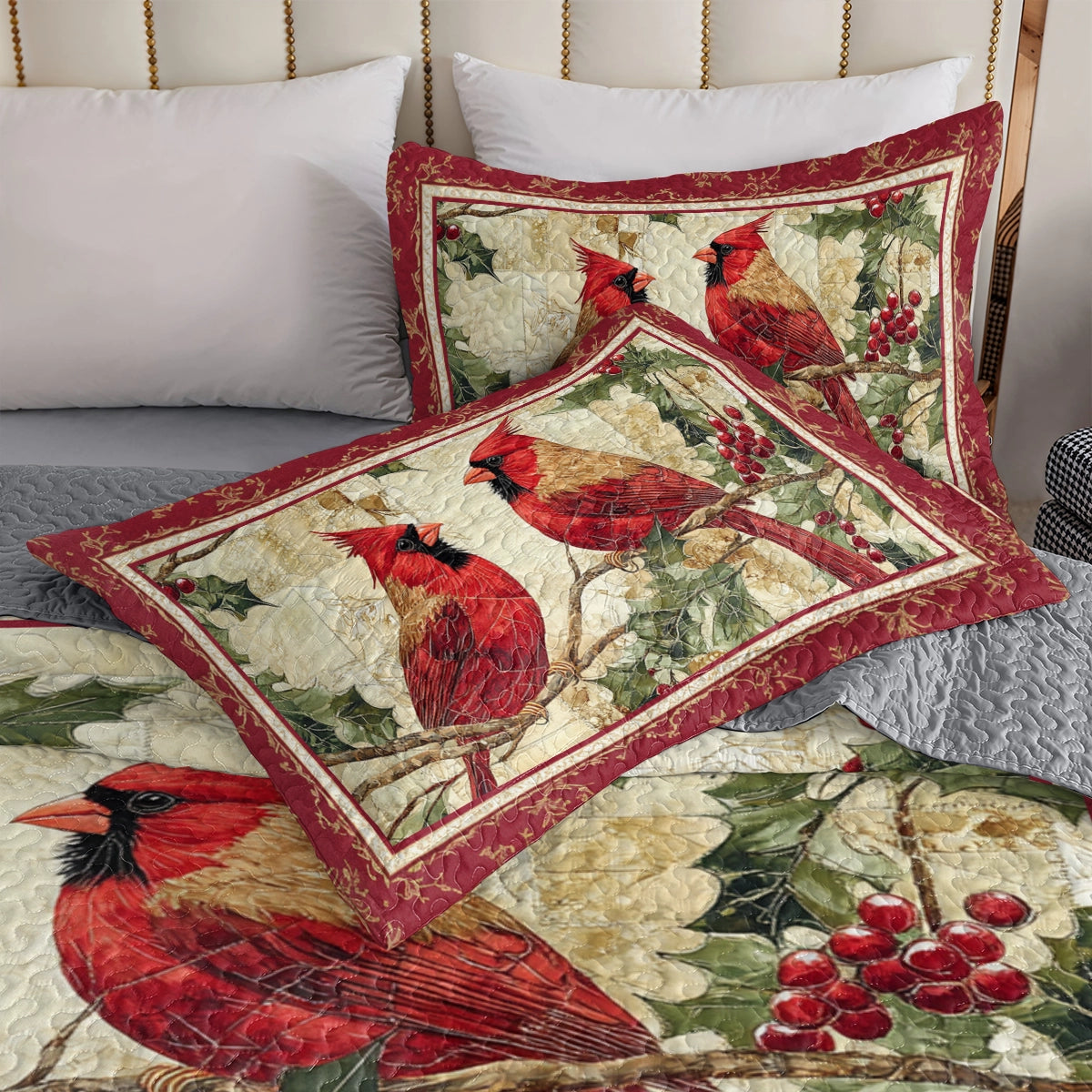 Shineful All Season Quilt 3-Piece Set Festive Cardinal