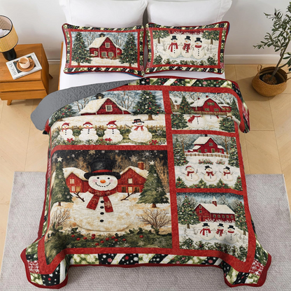 Shineful All Season Quilt 3-Piece Set Christmas Snowman's Village