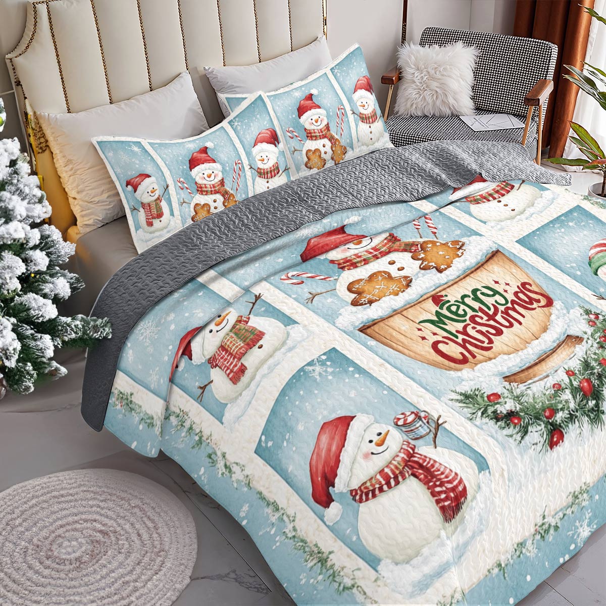 Shineful All Season Quilt 3-Piece Set Merry Snowman