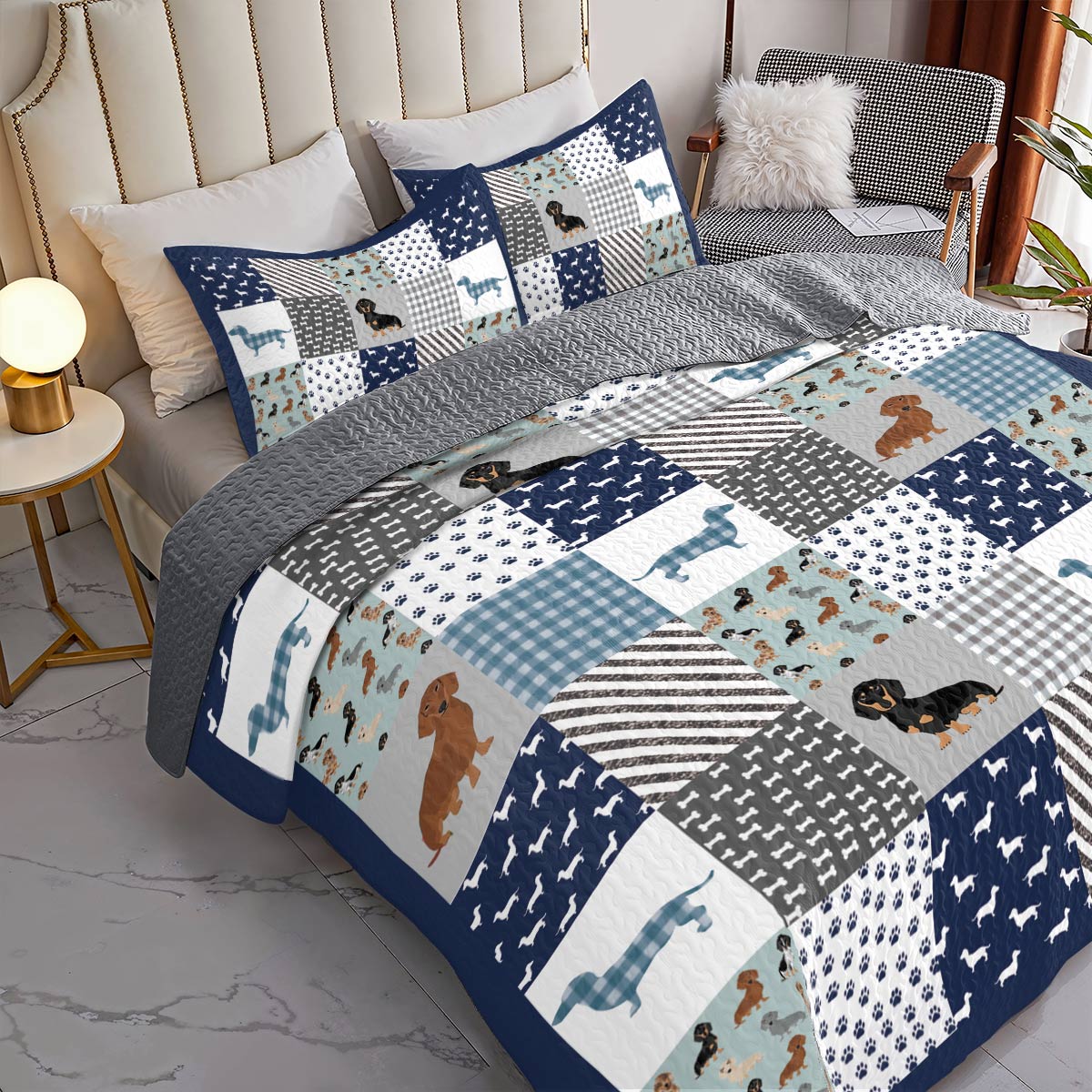 Shineful All Season Quilt 3-Piece Set Dachshund Delight