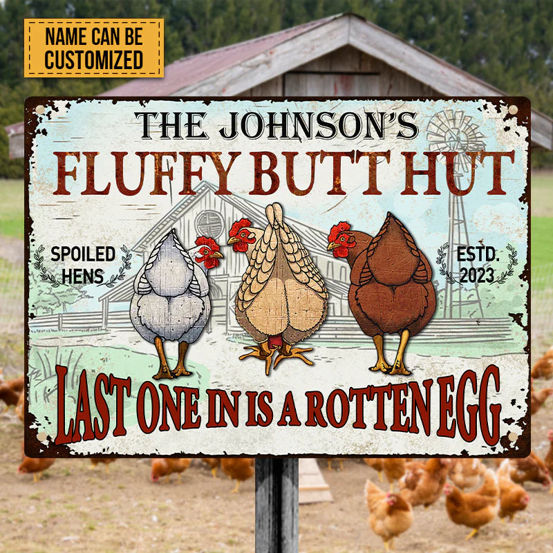 Shineful 2D Flat Print Metal Sign Personalized Chicken Fluffy Butt Hut Nuggets