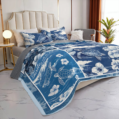 Shineful All Season Quilt 3-Piece Set Flowing Sea Turtle Serenity