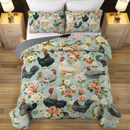 Shineful All Season Quilt 3-Piece Set Chicken Farmyard Bloom