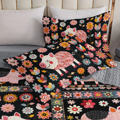 Shineful All Season Quilt 3-Piece Set Piggy Garden