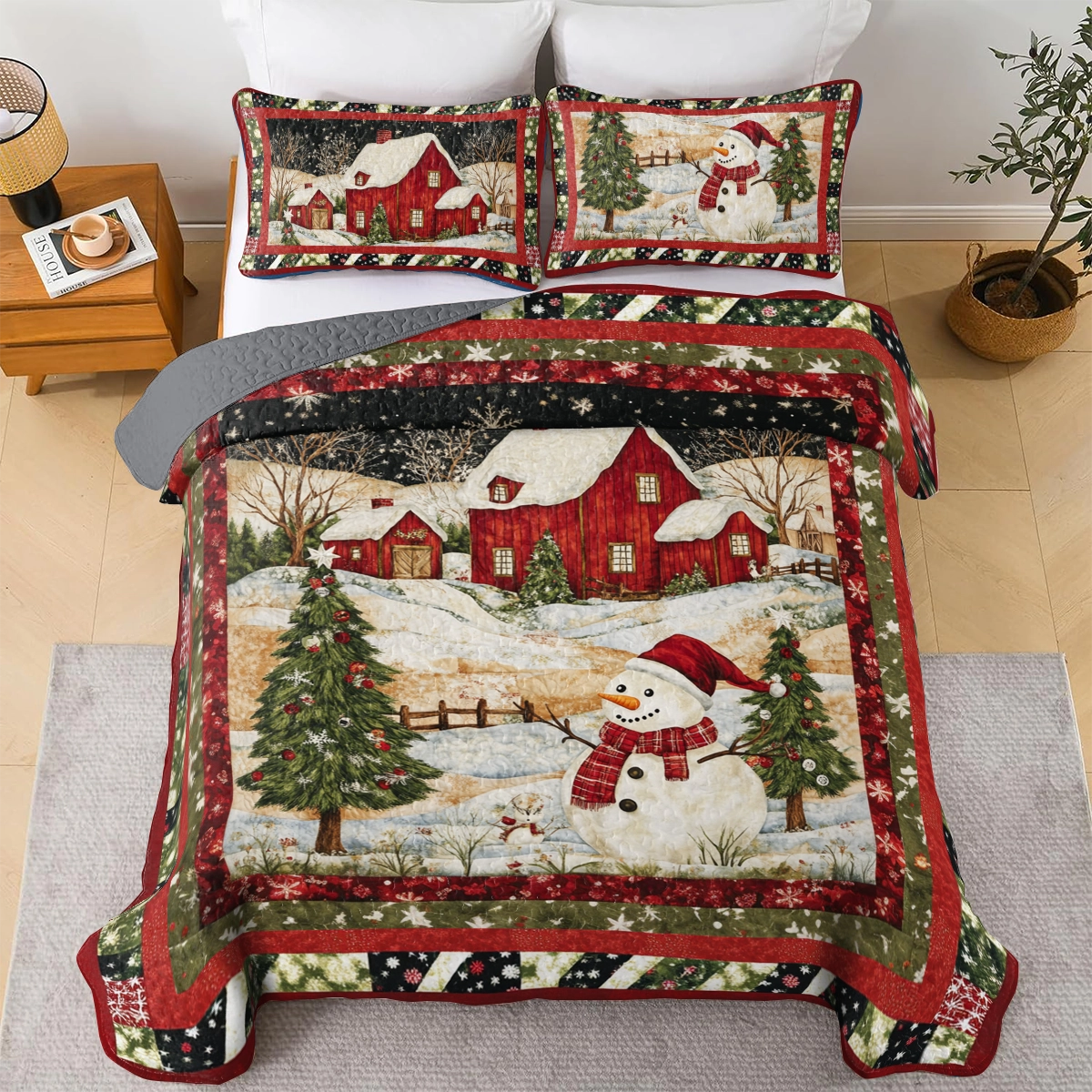 Shineful All Season Quilt 3-Piece Set Snowman's Christmas Dream