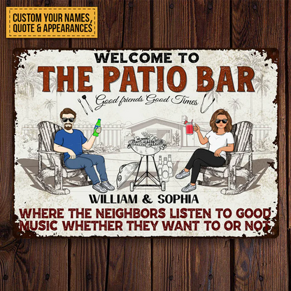 Shineful Patio Grilling Listen To The Good Music Couple Husband Wife - Backyard Sign - Personalized Custom Classic 2D Flat Print Metal Signs