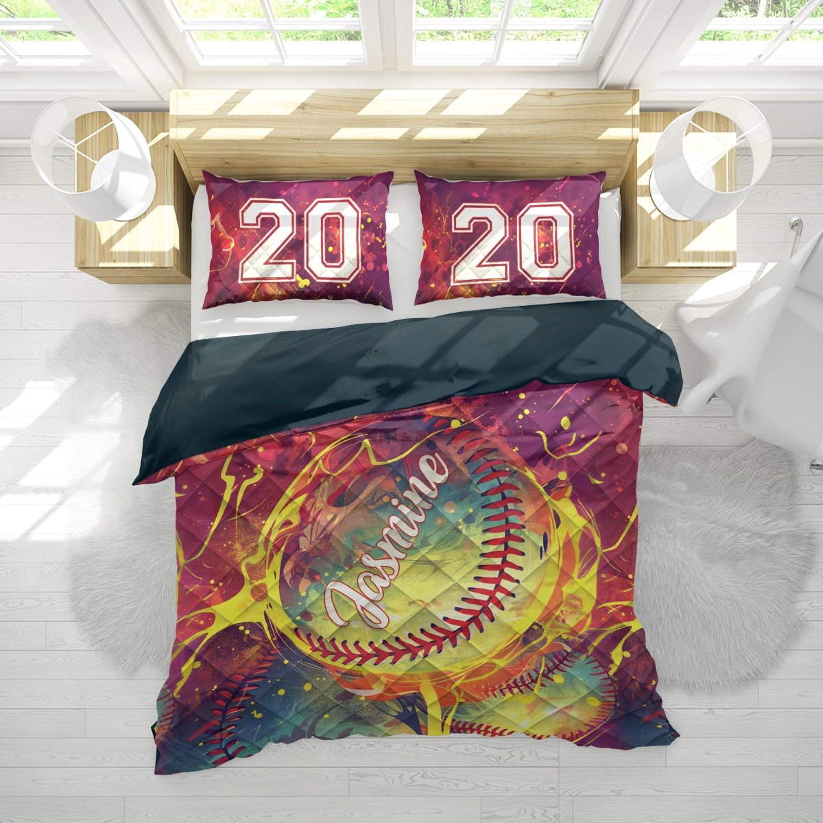 Shineful All Season Quilt 3-Piece Set Personalized Softball Home Run Dreams