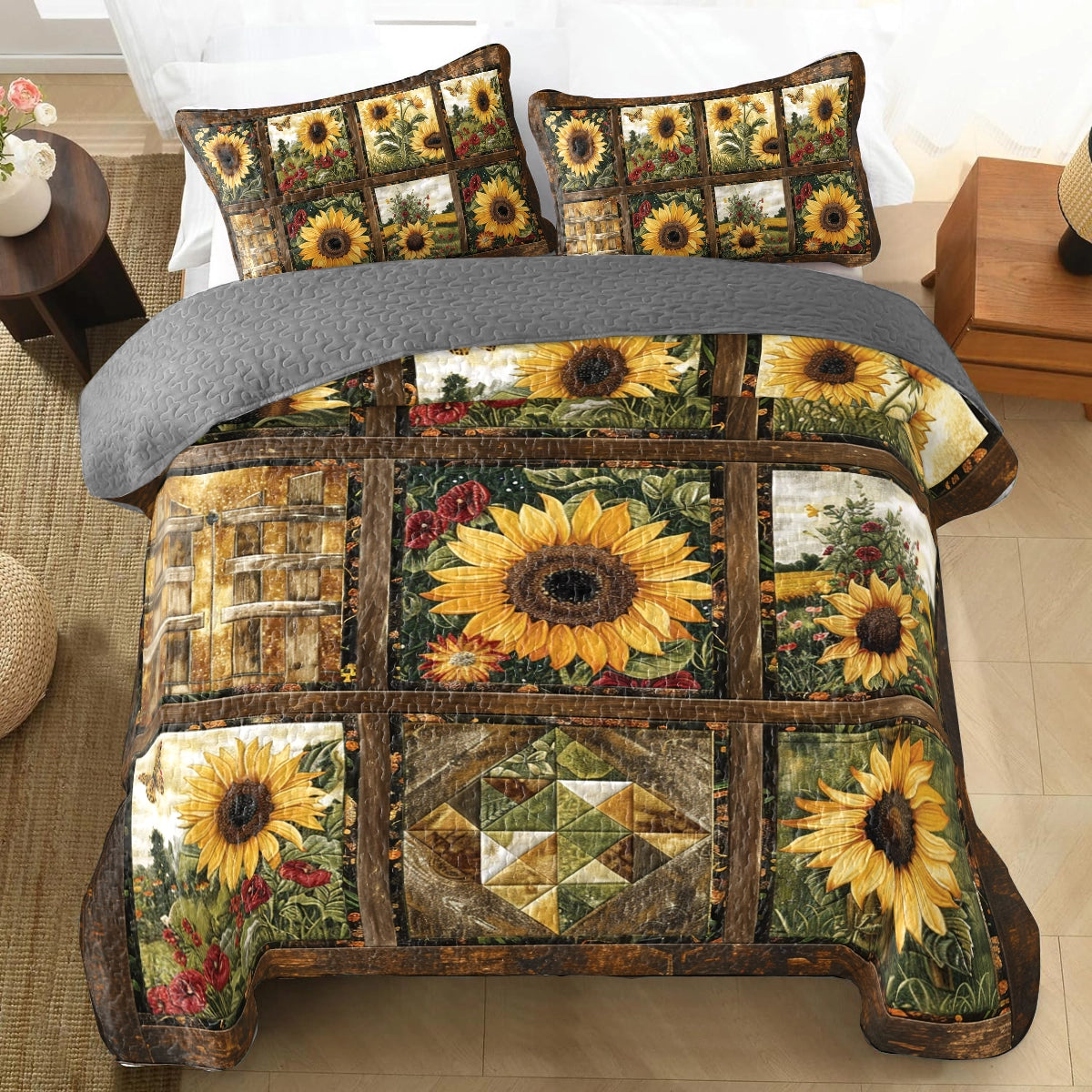 Shineful All Season Quilt 3-Piece Set Sunflower Sunlit Meadows