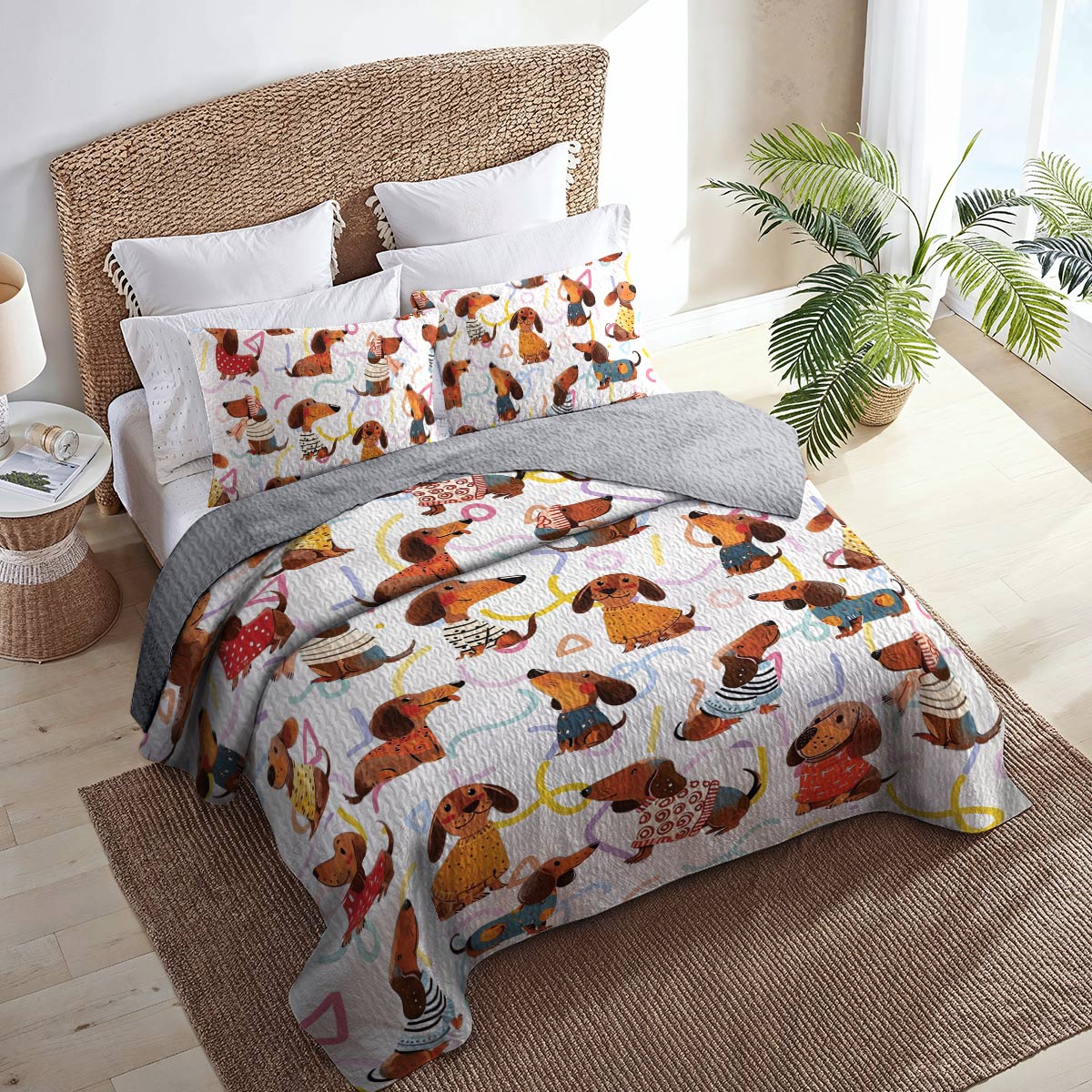 Shineful All Season Quilt 3-Piece Set Dachshund cute