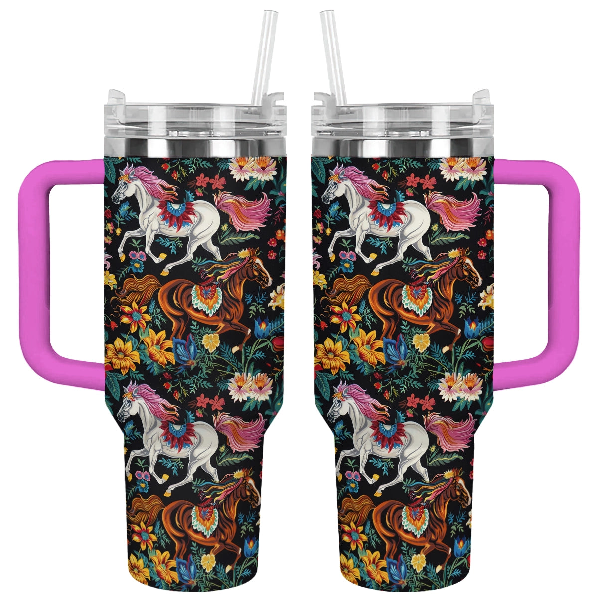 Shineful Tumbler Horse Vibrant Flowers