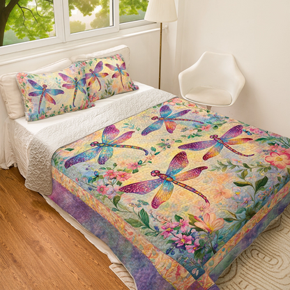 Shineful All Season Quilt 3-Piece Set - Dragonfly Garden