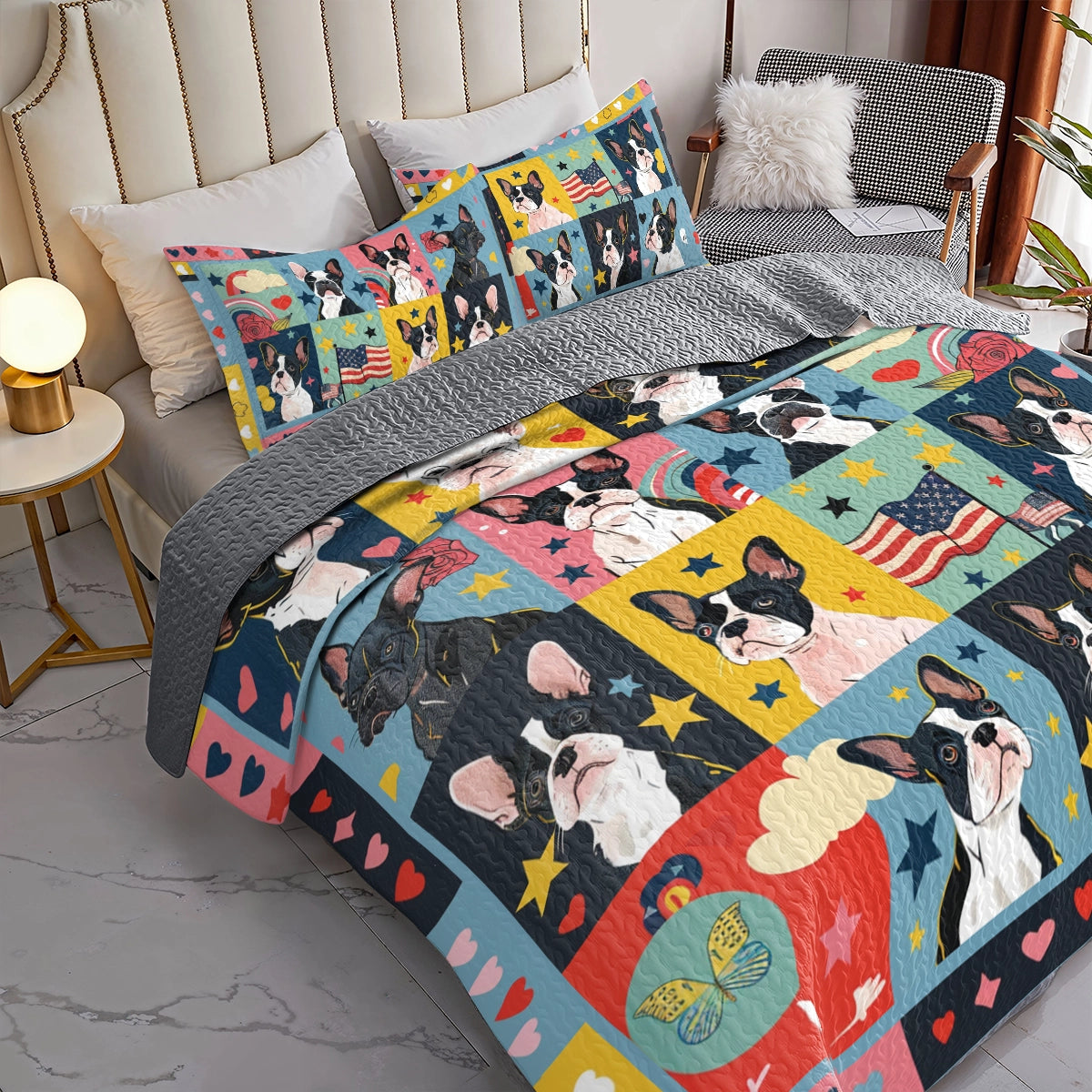 Shineful All Season Quilt 3-teiliges Set Boston Terriers Dreamland