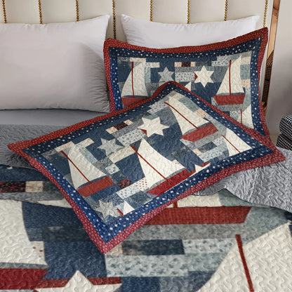 Shineful All Season Quilt 3-Piece Set Sailing Patriotic Sailboats