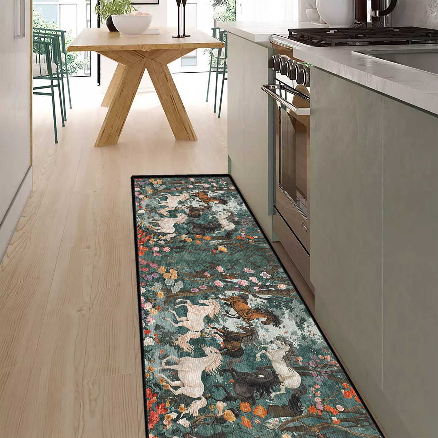 Ultra-Thin Non Skid Floor Mat, Kitchen Rugs Horse Flower